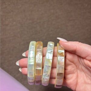 Iridescent Mother-of-Pearl Tile Bangle Bracelet - Women